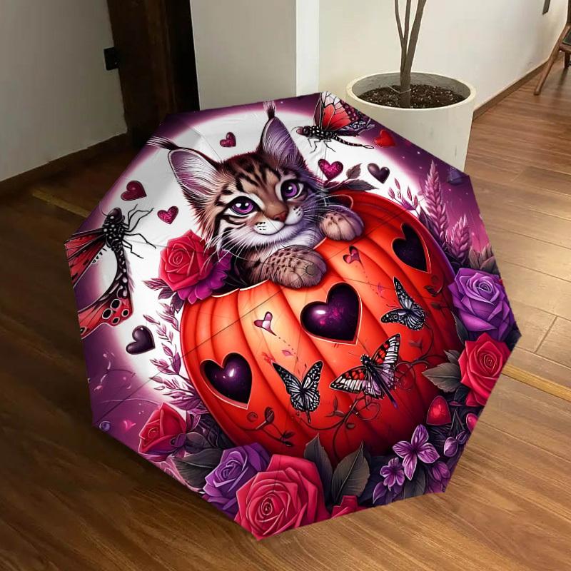 

1pc Halloween Pumpkin Cat Automatic Open/Close Umbrella, Folding Compact Umbrella with Lightweight Design for Women/Men yy251011087