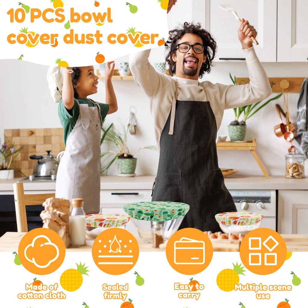 10Pcs Cloth Bowl Cover Stretch Lid Reusable Cotton Dust Cover Portable Food Storage Supplies for Picnic Home