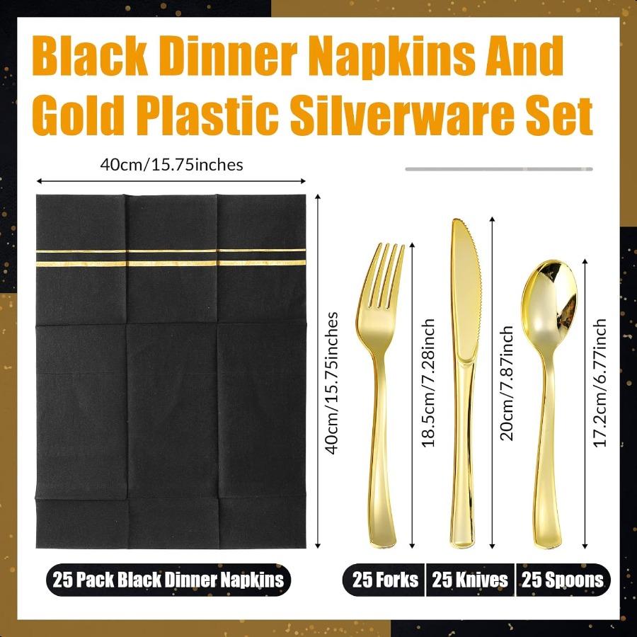 25 Set Plastic Silverware Sets with Napkins Plastic Cutlery Set for Guests Wrapped Disposable Silverware Set with Forks Knives