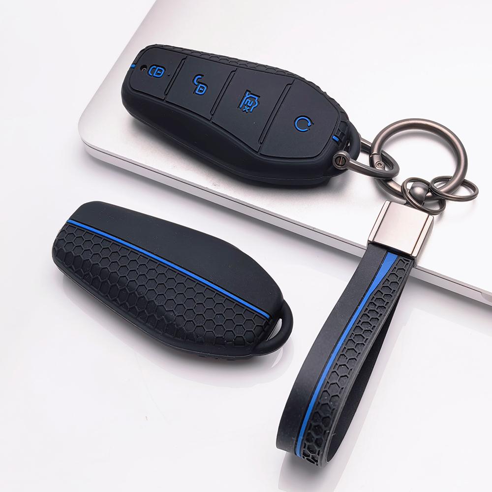 Key Fob Cover for BYD Han Dolphin Seal with Keychain Anti-Scratch Surface Shockproof Structure Soft Grip Texture Easy Install Design