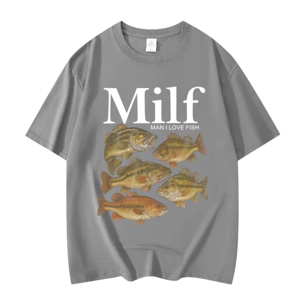 Mec J'Aime le Poisson T-shirt Meme Drôle Mode Vintage Manches Courtes T-shirt Hommes et Femmes Décontracté Lâche Coton T-shirt Streetwear