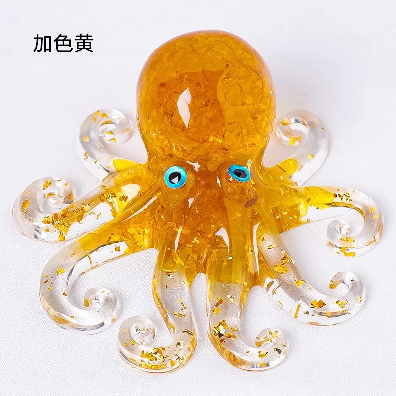 Natural Crystal Gravel Miniature Octopus Statue Chinese Lucky Feng Shui Ornament Resin Squid Home Tabletop Landscape Ornaments