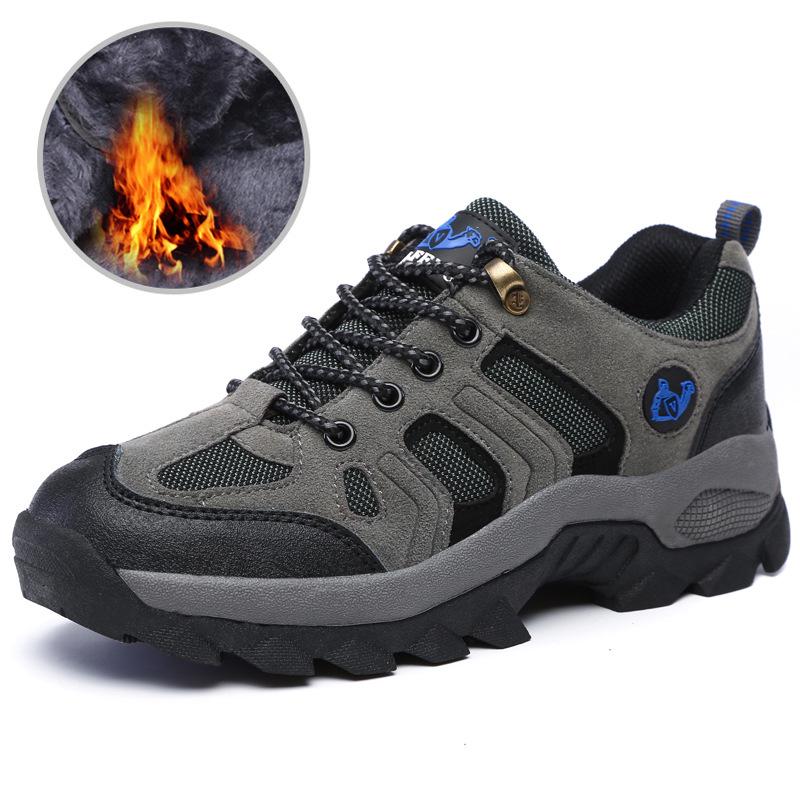 Men's Breathable Waterproof Hiking Shoes - Outdoor Non-Slip, Wear-Resistant, Thick Sole, Large Size, Plus Velvet Cotton Lining.