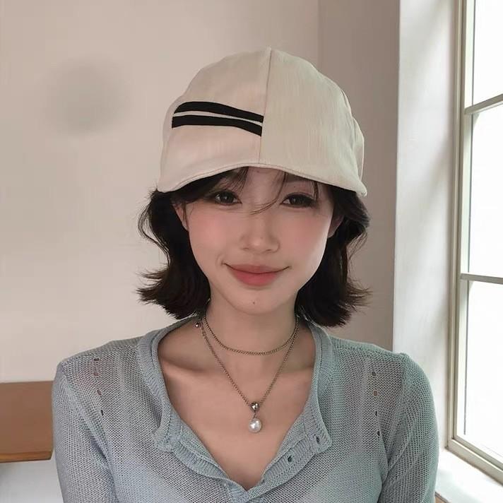 Japanese Retro Literary Cowboy Sailor Forward Hat Women'S Spring And Summer Casual Striped Beret Showing Face Little Navy Hat