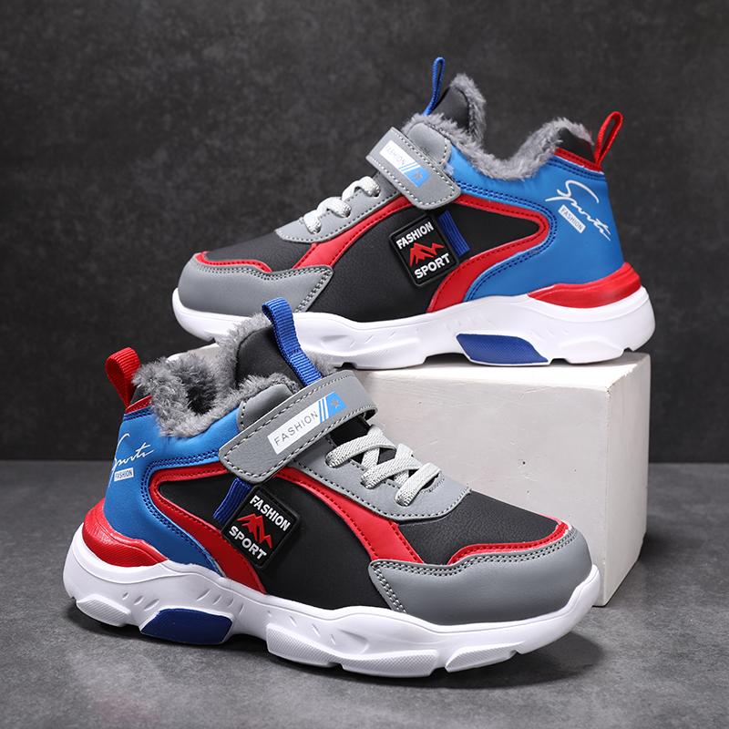Winter Children's Fashion Sneakers Boys Plush Sports Running Shoes Warm Outdoor Lightweight Shoes for Kids Casual School Shoes
