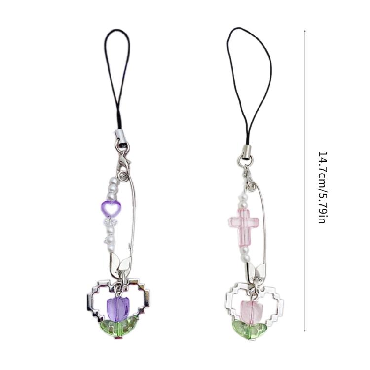 Simple Pin Heart Flower Pendants Phone Charm Straps Lanyard Purse Accessories