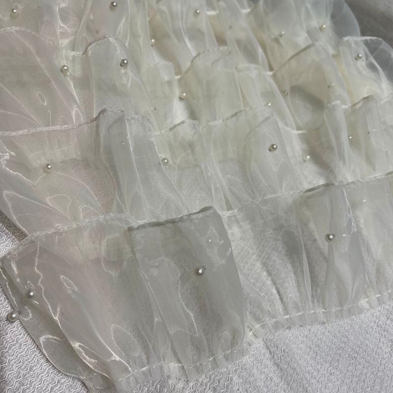 Organza Ruffled Beads Lace Fabric Trim Ribbon for DIY Sewing Wedding Dress Skirts Tulle Organza Clothing Accessories 5 Layers