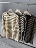 Women's Plush Faux Cashmere Striped Long Sleeve T-Shirt - Autumn Winter Thickened Knit Top