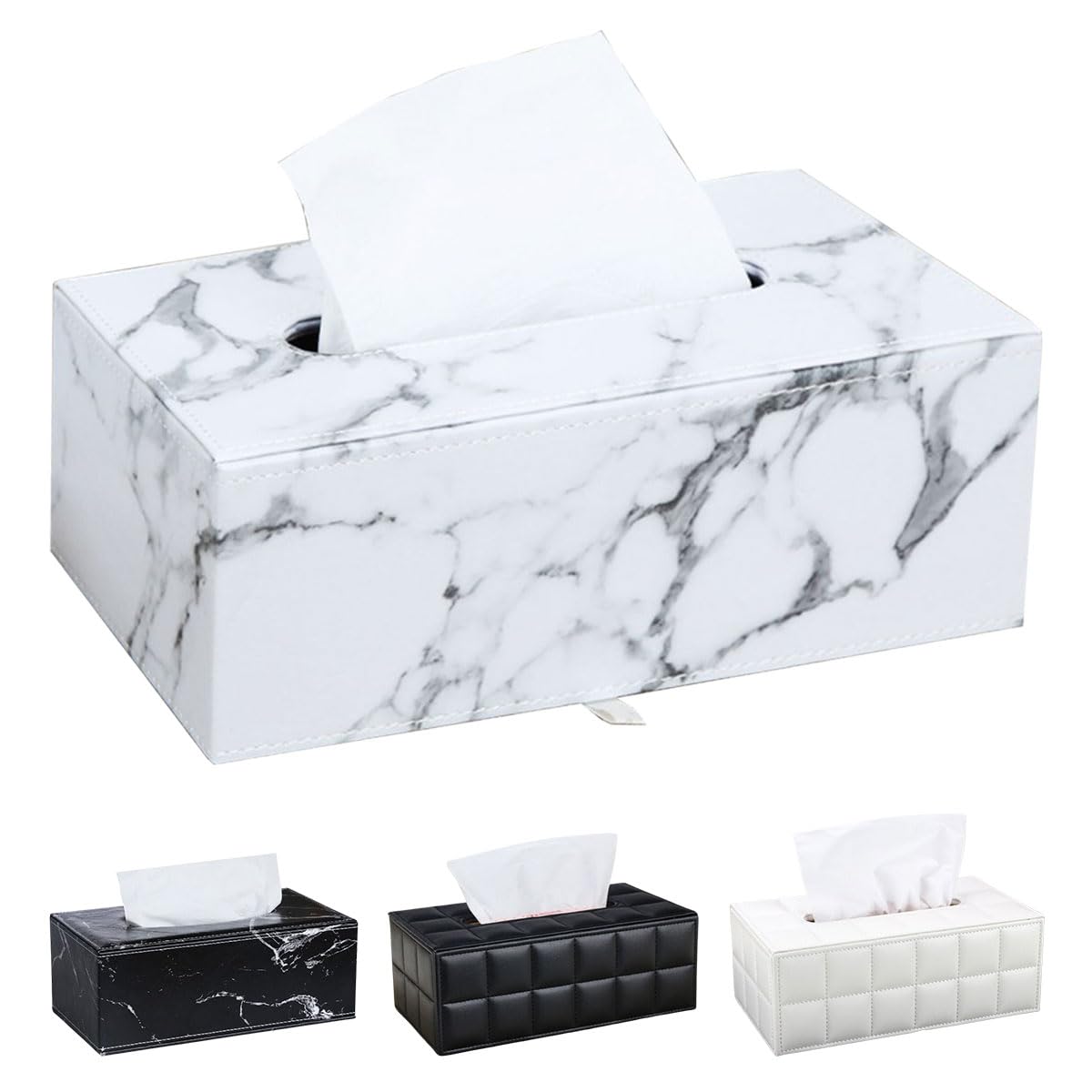 

iikuru Tissue Case, Car Leather, Stylish Tissue Box, Black and White, Case with Magnetic Tissue Storage Cover, Leather (Marble White)