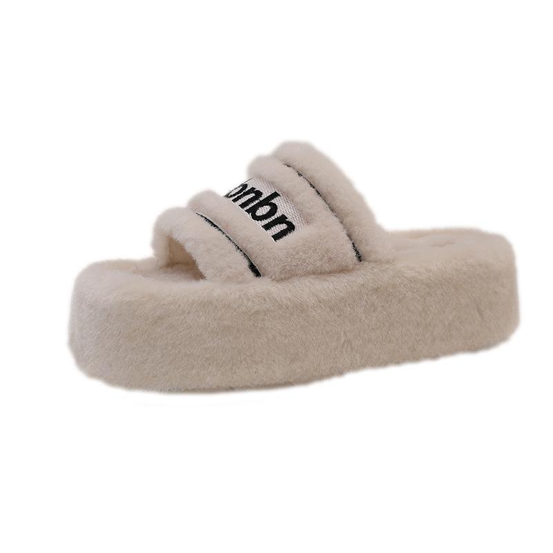 Thick-soled French Fluffy Shoes for Women's 2025 Autumn New Gentle Matching Skirt Heightening Slippers Small Temperament Cotton Mop
