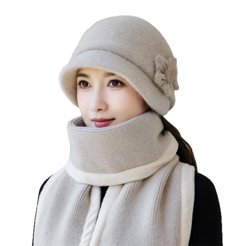 Middle-aged and Elderly Women's Plush Hat Winter Plush Thickened Thermal Ear Protection Hat Foreign Fashion Mother Knitted Cotton Hat