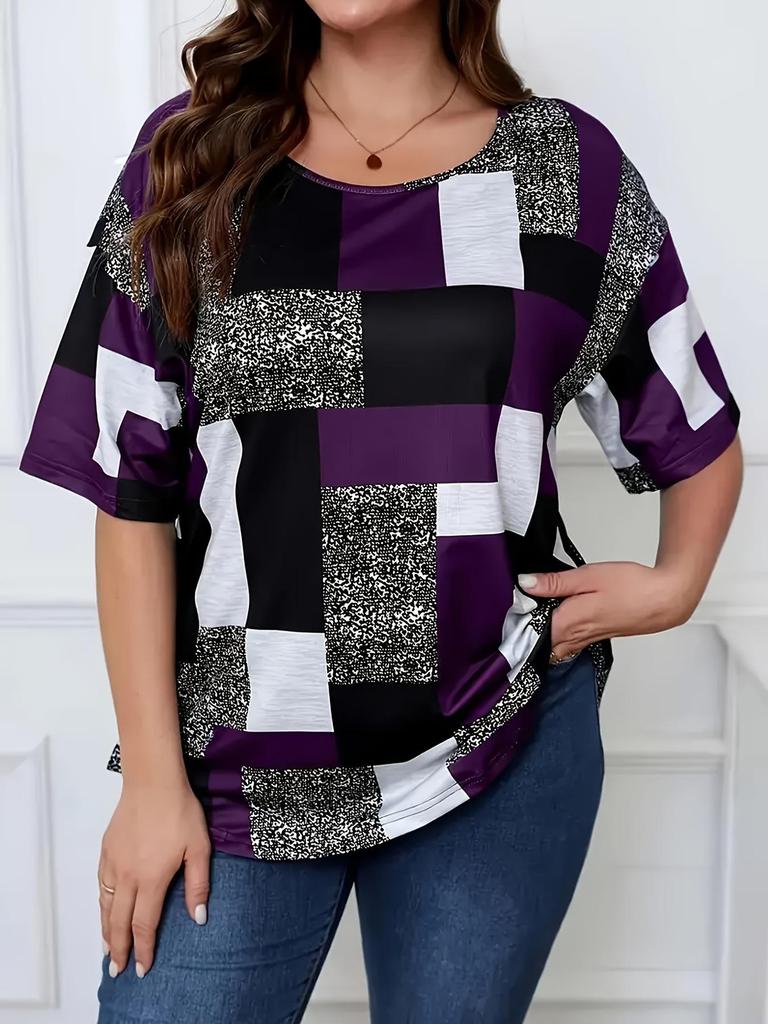 2026 Plus Size Women's Printed Round Neck Casual Top T-Shirt