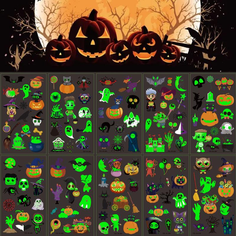 Halloween Glow In The Dark Cartoon Tattoos Stickers Luminous Temporary Face Body Art Tattoo Stickers Kids Halloween Party Props