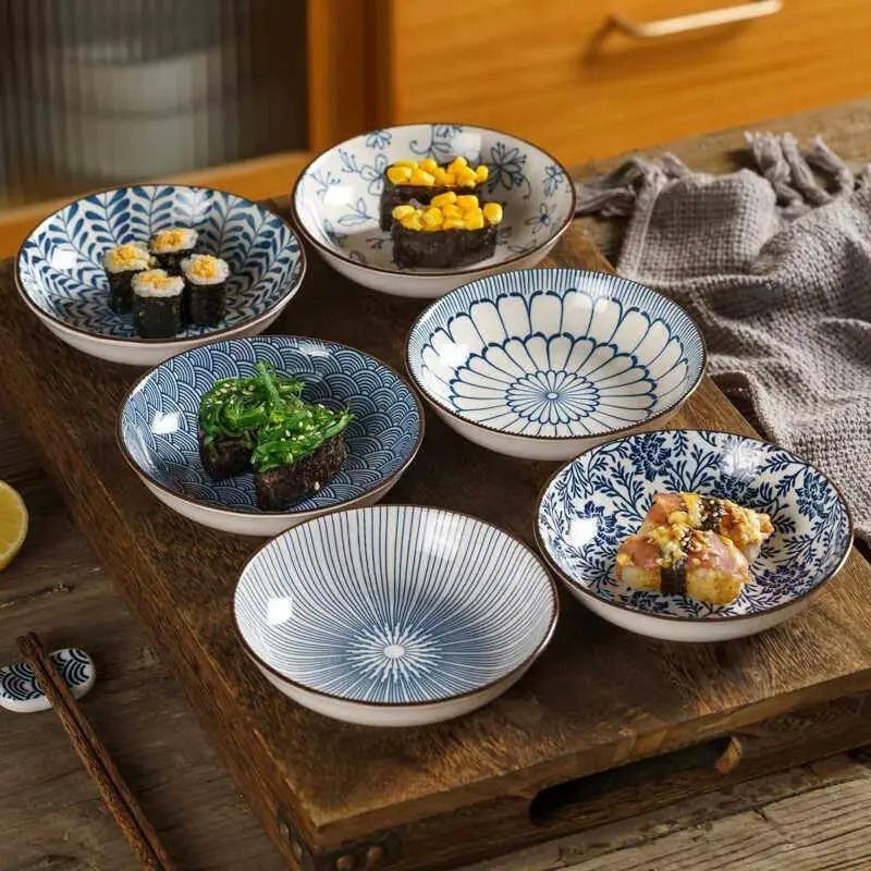 1/ 4pcs Japanese Sushi Plate Creative Ceramic Plate 5.5inch Small Dessert Dish Barbecue Hot Pot Dish Household Fruit Plate