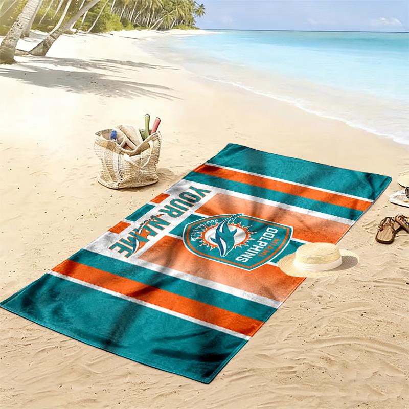 Miami Dolphins Print Beach Towel, Large Soft Quick Dry Towel for Beach Camping Swimming