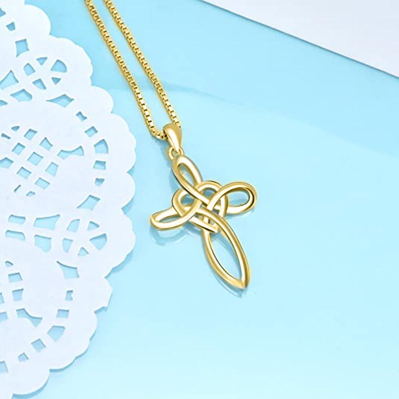 Two tone infinite cross pendant necklace with heart-shaped women's jewelry
