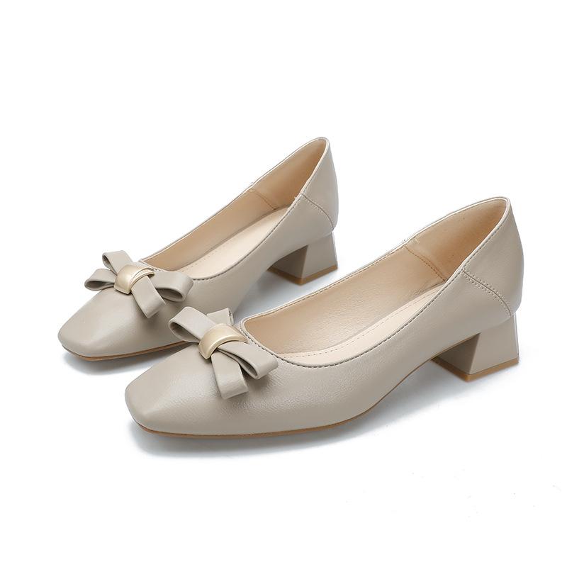 

Новые туфли-лодочки с квадратным носком, на среднем каблуке, женские, на толстом каблуке, на высоком каблуке, темпераментные, из мягкой кожи, модные, с бантом, женская обувь 40