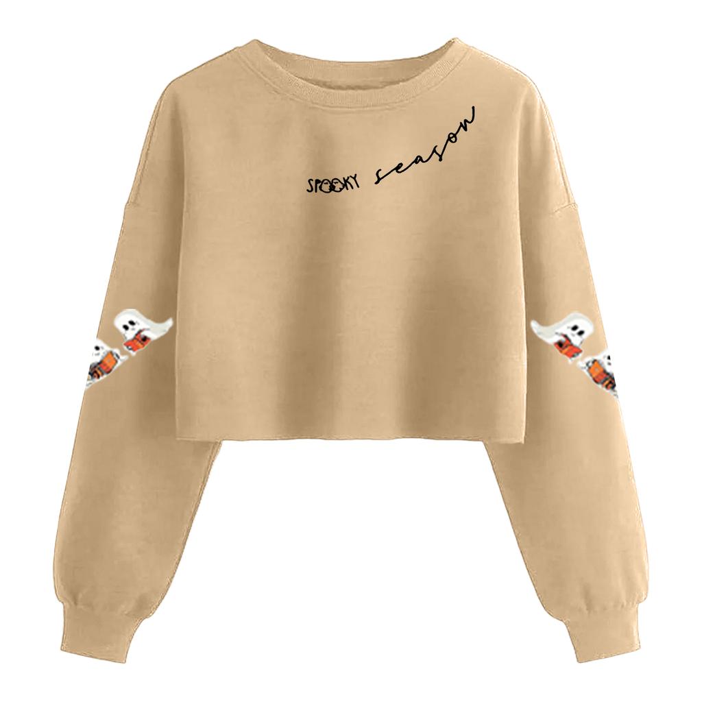 Women's Fashion Halloween Printed Navel-Exposed Long Sleeve Pullover Sweatshirt