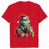 New Year Short Sleeve Tshirt Cute Cat Print Tops Fashion Xmas Unisex Tees Shirt Trend Graphic Christmas Male Oversized Clothing