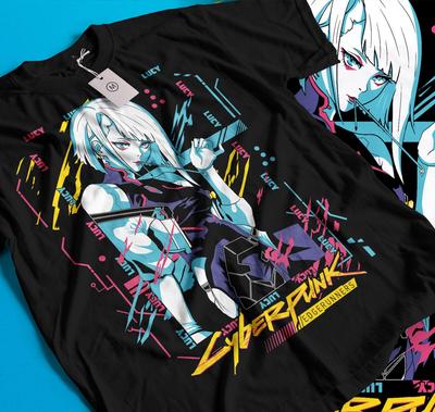Cyberpunk Neon T-Shirt, Futuristisches Anime Streetwear, Edgerunner Ästhetik T-Shirt, Japanischer Manga Stil Shirt, Sci-Fi Otaku Geschenk
