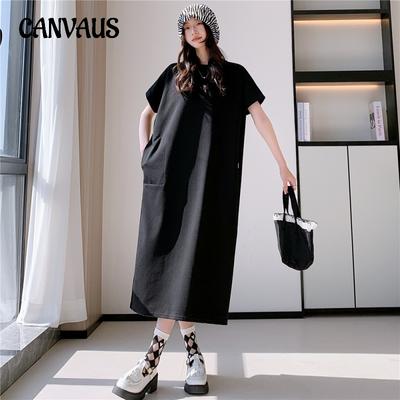Summer Long Plus Size Women's Dress Embroidery Loose Round Neck Dresses
