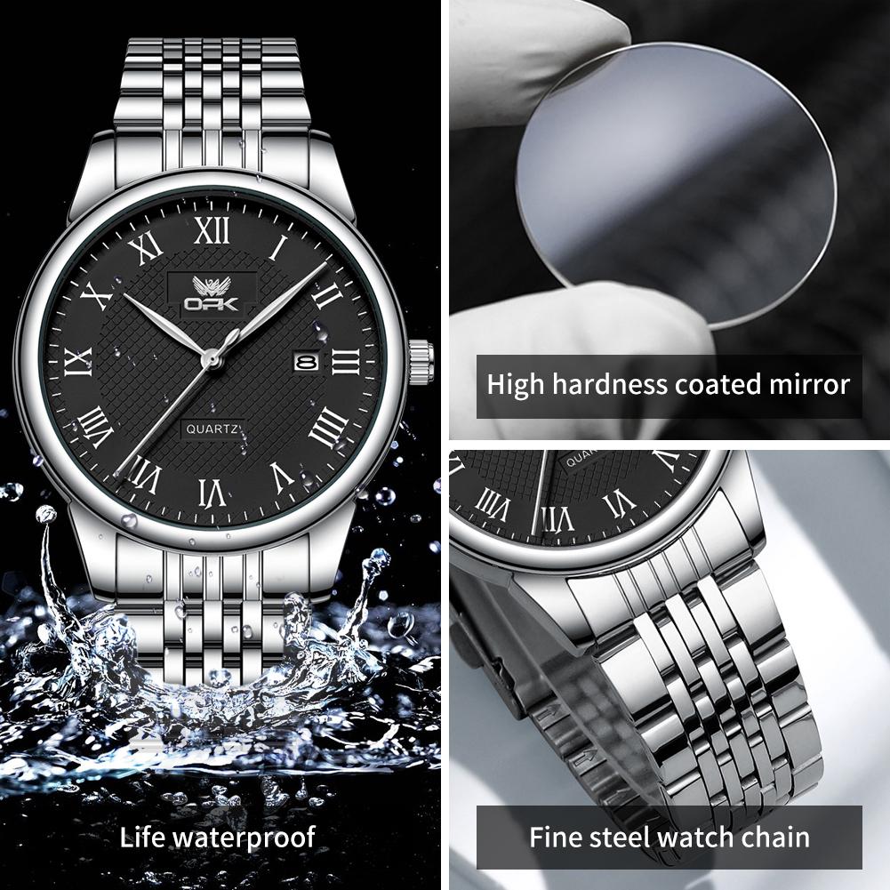 OPK 6007 Men's Quartz Watch Stainless Steel Auto Date Waterproof Luxury Original Brand Business Man Wristwatch