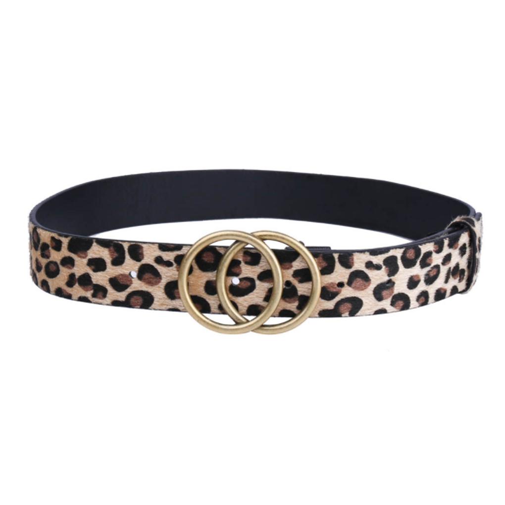 Waist Band Leopard Print with Double Ring Buckle Wide Faux Leather Straps Valentines Day Fashion Accessory Belts for Women
