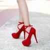 Fashion Elegant Woman Heeled Shoes Platform Fish Mouth Single Shoes Red Black Thin High Heels Ladies Shoes Sexy Ankle Cross Strap Pumps