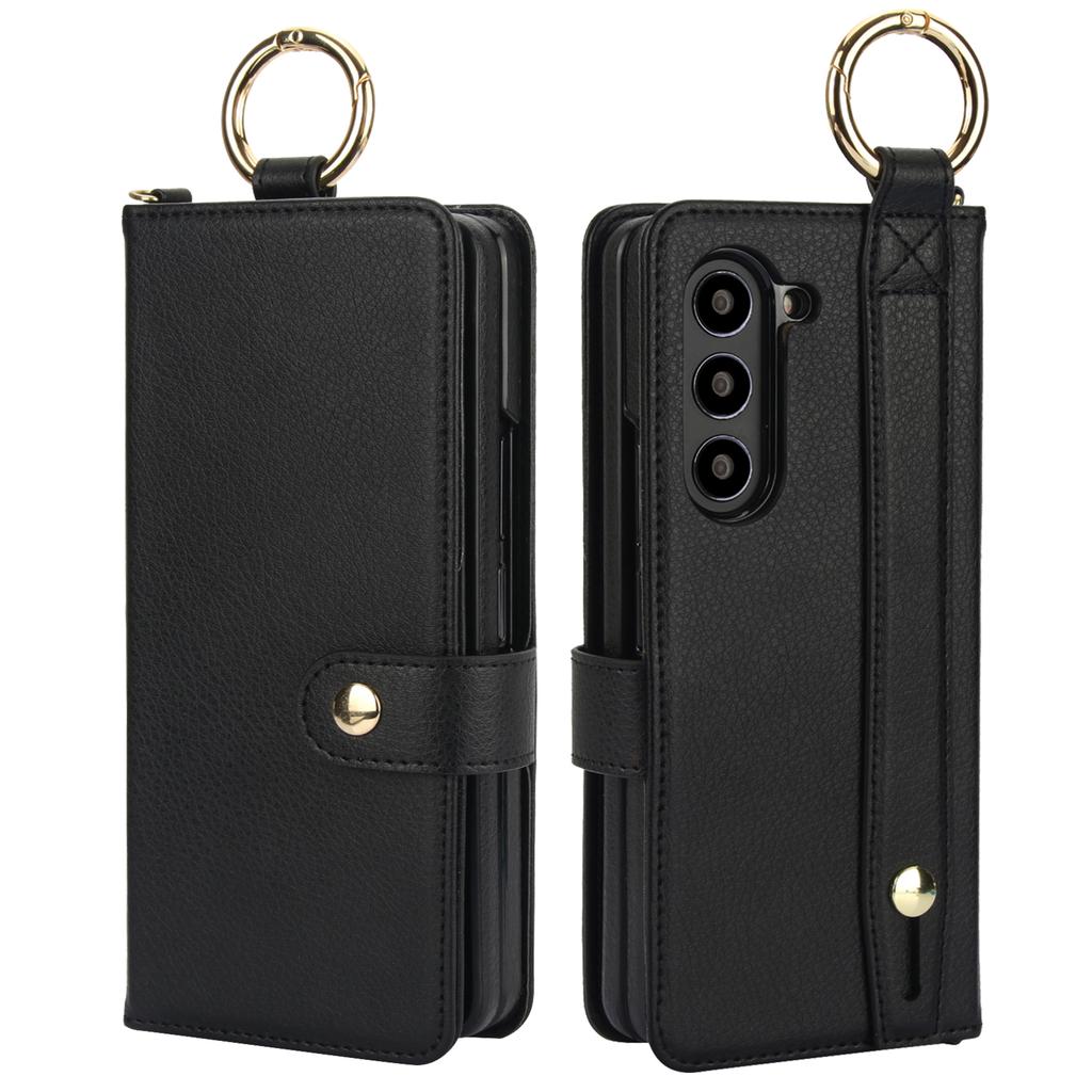 Ring Holder Cards Solt Wristband Pen Holder Wallet Case For Samsung Galaxy Z Fold 6 5 4 3 5G Fold6 Fold5 Bag Pocket Book Cover
