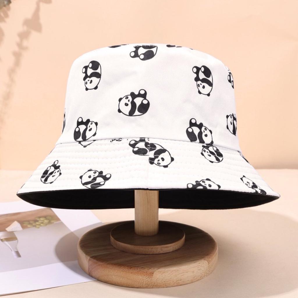 Shien Panda Pattern Print Bucket Hat Female Outdoor Travel Visor Double-Sided Can Be Worn