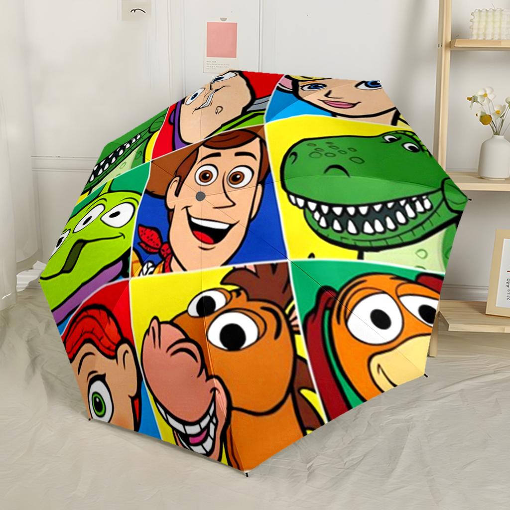 Toy Story Characters Compact Travel Automatic Umbrella with 8-Rib Durable Plastic & Iron for Women/Men Elegant Umbrella Birthday/Christmas Gift