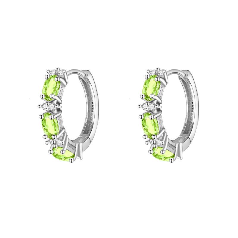 

Light luxury row inlaid colored treasure ear buckle S925 sterling silver natural crystal peridot earrings high-end commuter earrings jewelry gift