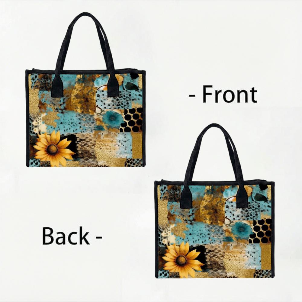 Boho Sunflower Print Tote Bag Fashion Casual Large Capacity Ladies Daily Handbag