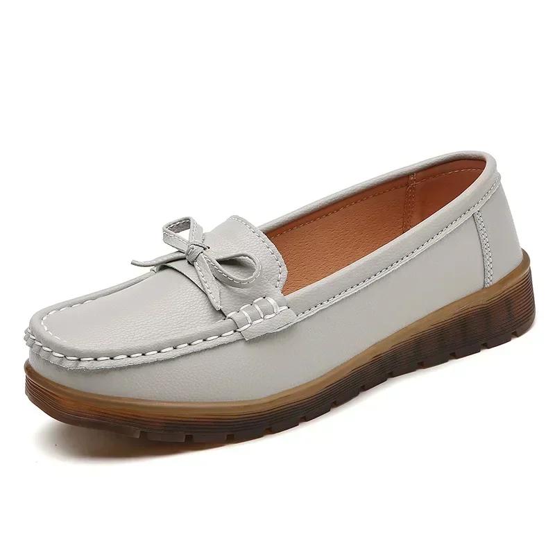 Mocasines Zapatillas Ligeras de Cuero Genuino para Mujer Zapatos Planos Suaves Antideslizantes Mocasines Estilo Nuevo Slip On Zapatos Casuales Bean