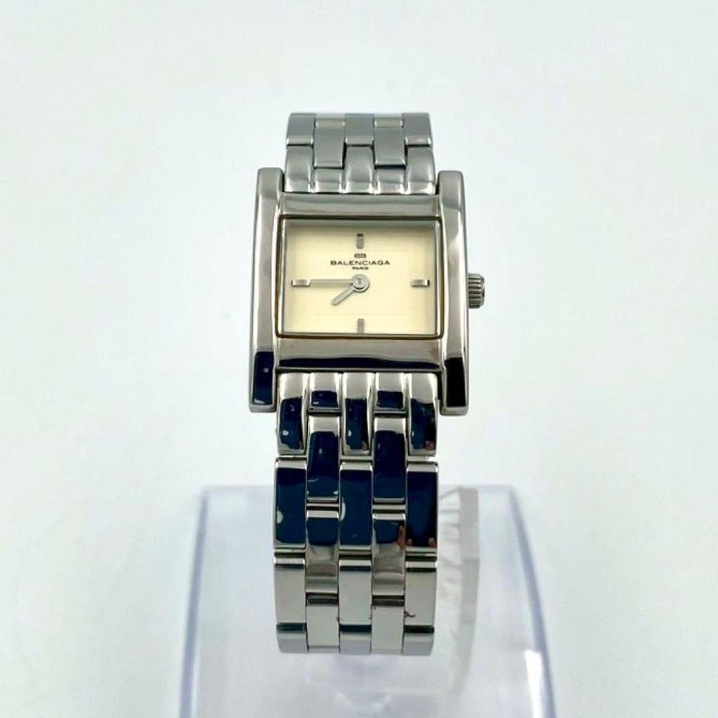 Used 984 New Battery BALENCIAGA Balenciaga Watch Square Quartz Ivory Stainless Steel Silver Ladies