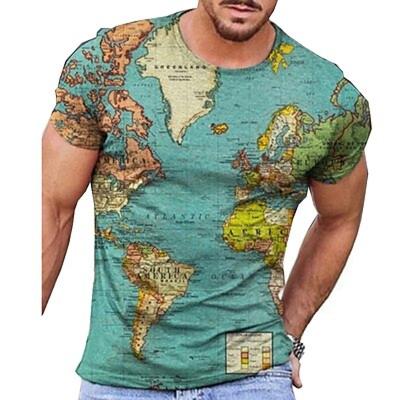 Map Vintage Mens 3D Shirt For TravelYellow Summer Men'S Tee Graphic Prints Round Neck 3D Daily Holiday Short Sleeve Clothing