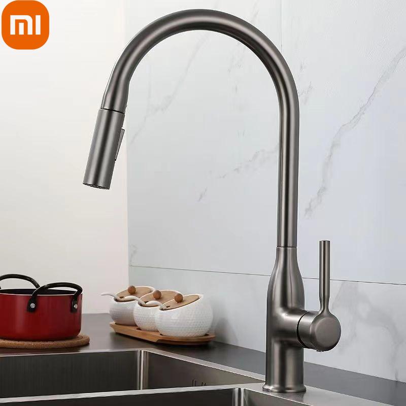 

Xiaomi Pull Out Spout Kitchen Faucet Rotatable Spring Faucets Brass Mixer Tap Hot Cold Water Taps with Pull Down Sprayer Chrome