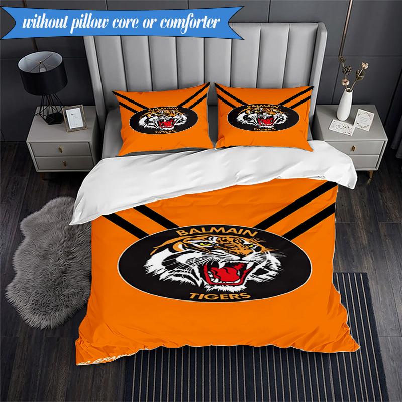 3PCS Wests Tigers Roar Strength And Pride Bedding Set 2D Printing (Includes 1 Duvet Cover + 2 Pillowcases Coreless), Bedroom decor,Fan gift