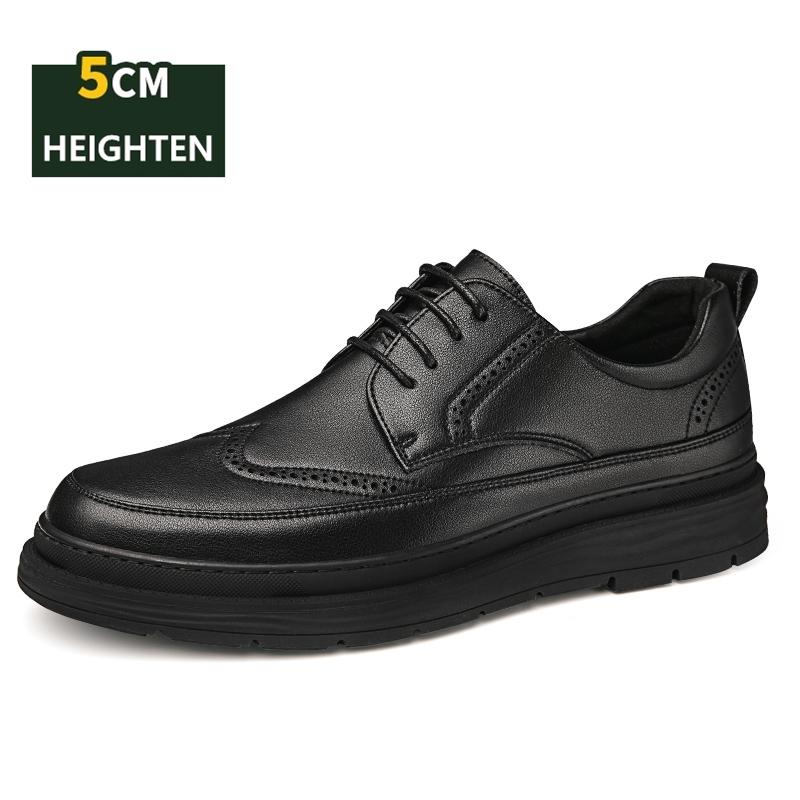 Fashion Men's Brogue Shoes Oxford Uniform Dress elevator Shoes Cow Leather Lace Up 5CM Height Increase Casual Leisure Business Shoes