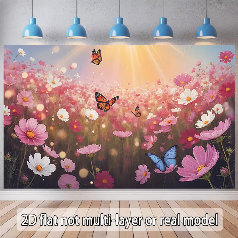 2D Spring Flower Butterfly Backdrop, Dreamy Garden Photography Background 47.2x31.5inch/120*80cm