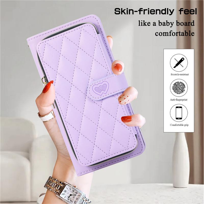 Custodia per telefono a portafoglio in pelle con cerniera con cordino per iPhone 15 Ultra 14 Plus 13 per Samsung Galaxy A54 A14 A53 A13 Nota 20 S23 S22 S21 Cover con corda da polso