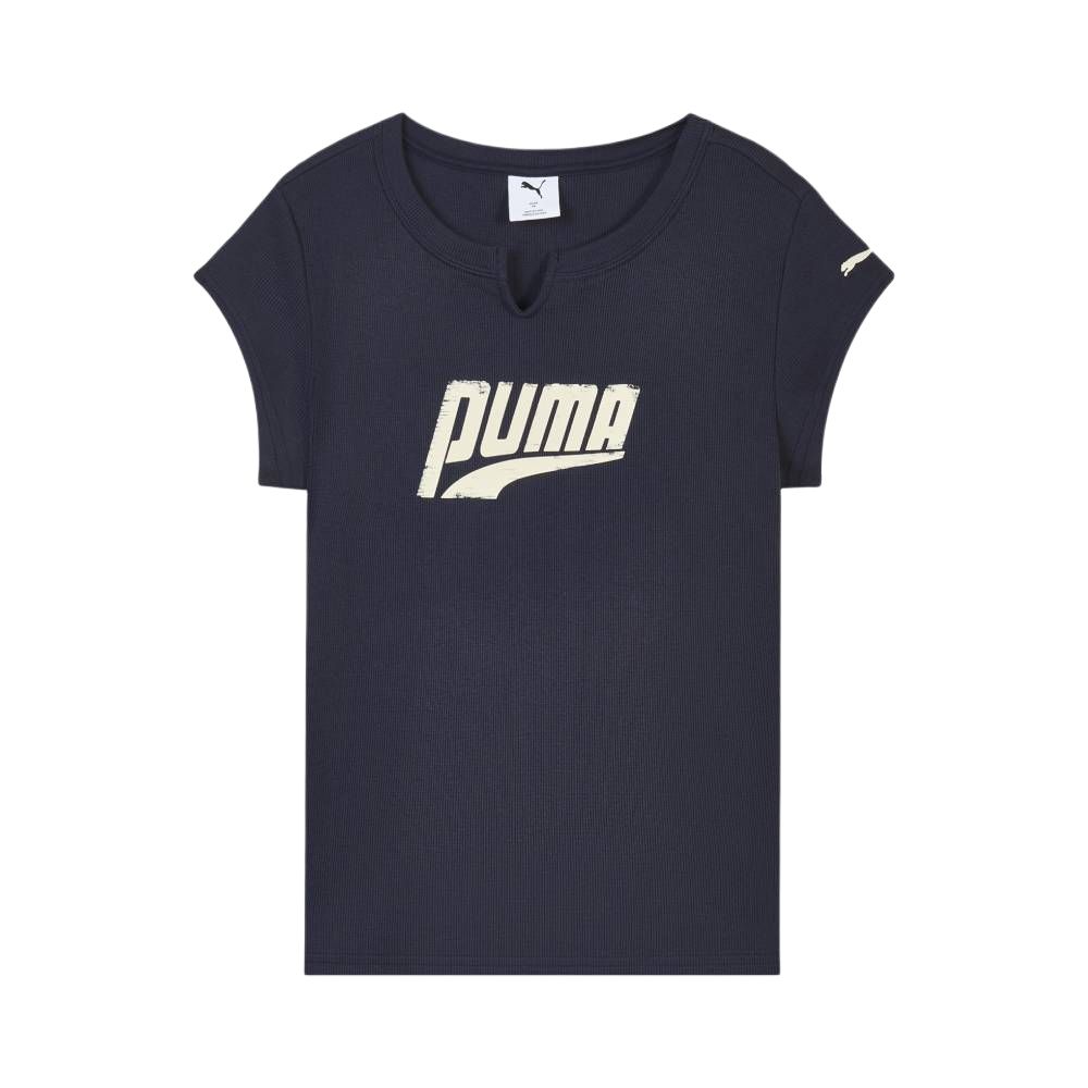 Puma Graphic Ribbed Slim Fit Sport Simple Short Sleeve T-Shirt Women tops 638607-16 S