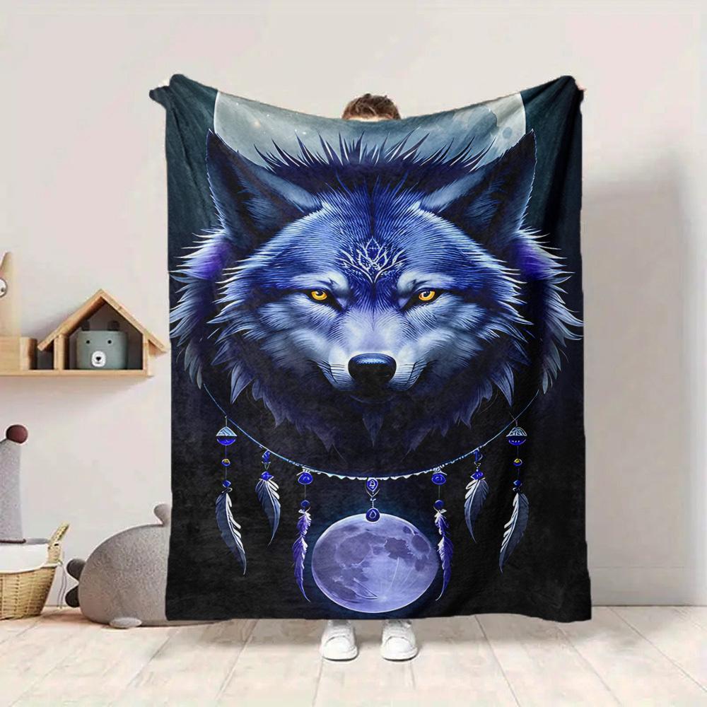 1pc Wolf Moon Blanket, Lightweight Flannel Throw Blanket for Sofa, Bed, Travel, Camping, Living Room, Office, Couch, Chair, and Bed