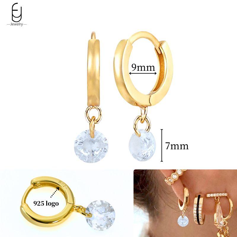 925 Silver Ear Needle White Crystal Gold Earrings for Women Luxury Water drop/Heart/Flower Pendant Earring Fine Jewelry