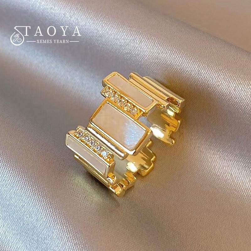 

Design Sense Geometric Shell Micro Set Zircon Gold Color Ring For Women‘s 2026 Fashion Jewelry Wedding Party Luxury Accessories resizable&Gold-color белый