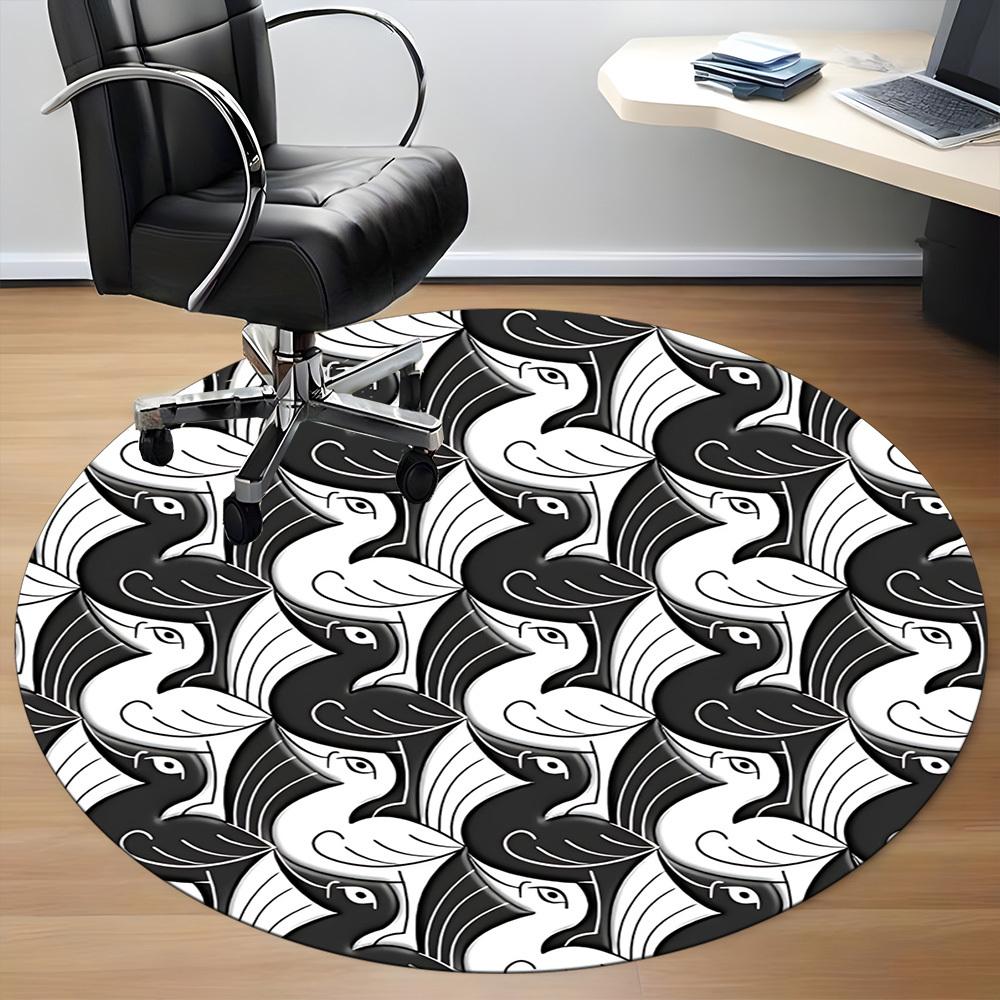 1pc Swan Pattern Office Round Area Rug, Indoor Mat Suitable For Office, Under Office Chairs Bedroom Living Room Home Decor, Room Deco