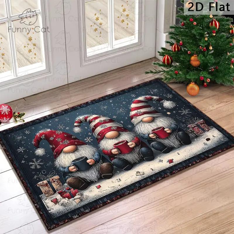 VIKAMA New 2025 Christmas Decorative Doormat American Vintage Entryway Rug Non-Slip Kitchen Porch Mat Home Decor
