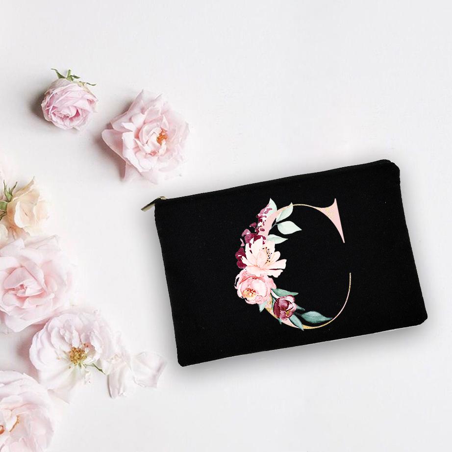 Bridesmaid Personalized White Makeup Bags Alphabet Flowers Bride Wedding Cosmetic Bag Toiletries Organizer Pouch Proposal Gifts