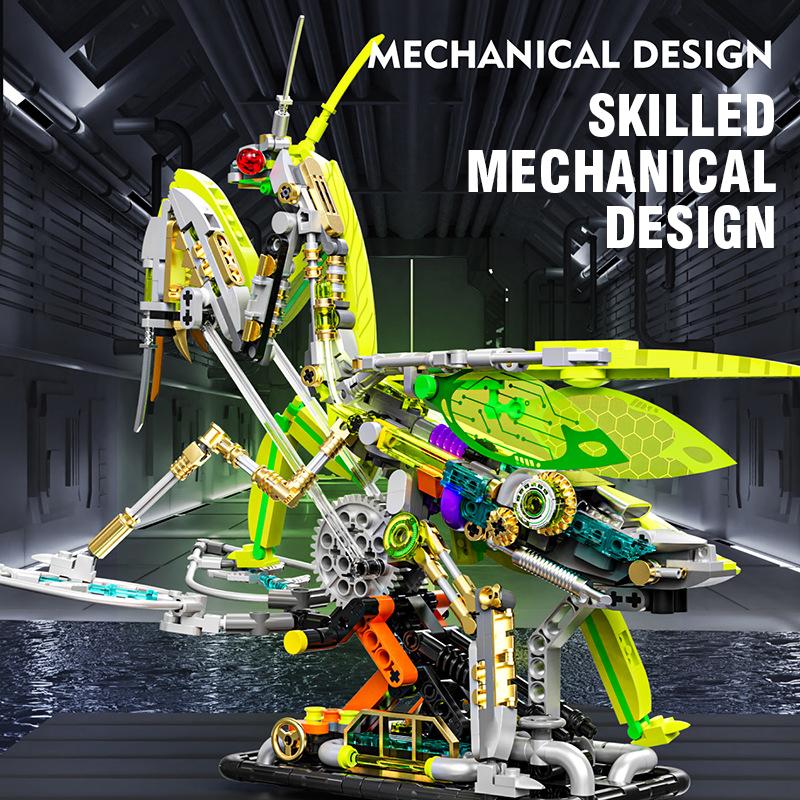 Mechanical Mantis Animal Building Blocks Ray Model With Light Creative Moc Bricks Stem Adults Kids Birthday Gifts Home Decor Toy