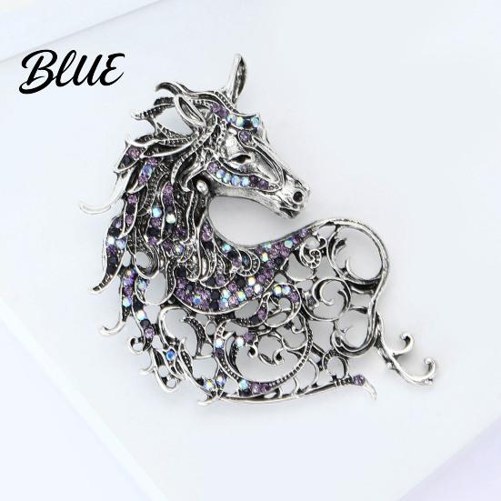 Metal Brooch Pin Alloy Horse Head Design with Sparkling Rhinestones
